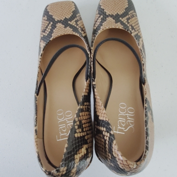 Franco Sarto Halo Snake Print Leather Pumps Size 8.5 Square Toe Chunky Heel Shoe - Picture 10 of 16